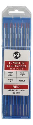 Electrodo De Tungsteno Punta Roja 1.6mm Ref Wth20 Tig