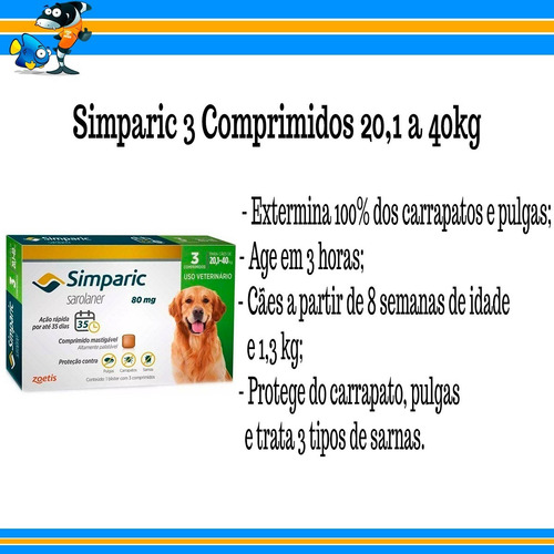 Antipulgas Simparic 80mg 20 A 40kg 3 Comp.