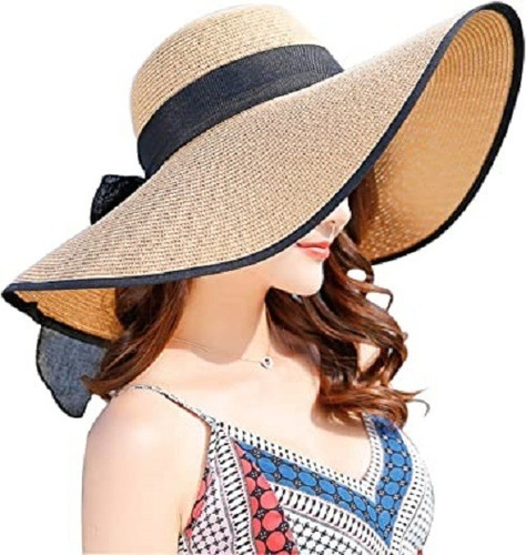 Sombrero De Paja Flexible De Ala Ancha Para Mujer, Protecció