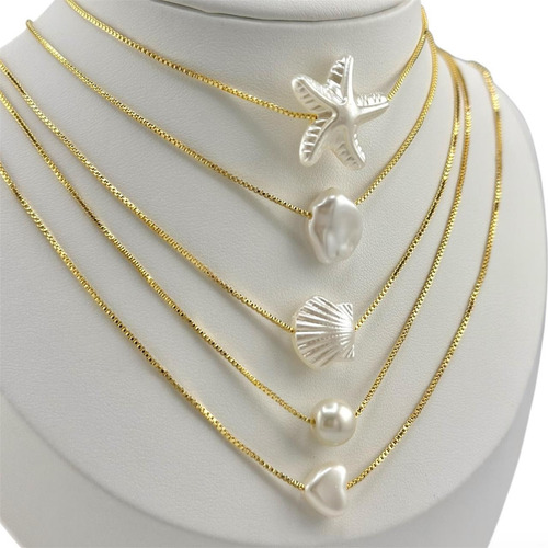 Collar Perla Para Mujer Elegante Gargantilla Dama Dorado - Corazon