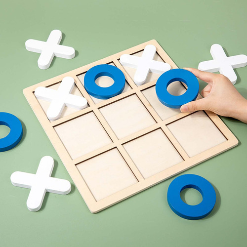 Juego De Madera Tic Tac Toe, Juego De Mesa De Ajedrez Azul