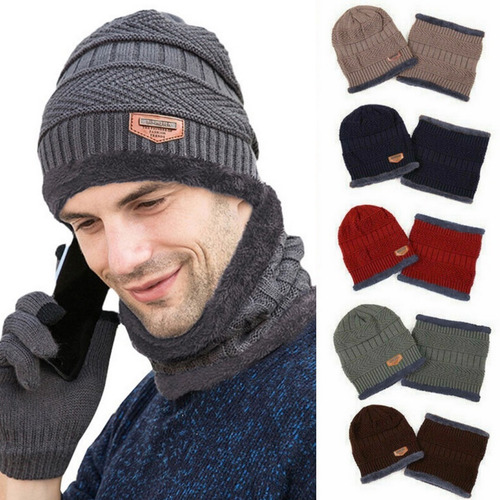 Conjunto Gorro Cuellera Tejido Frío Lana Unisex Moda Color Vino