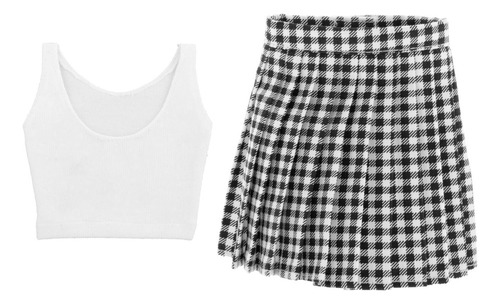 Ropa De Muñecas Chaleco Falda Plisada Falda A Blanco Negro