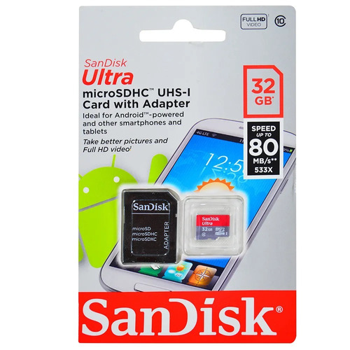 Memoria Microsd 32gb Sandisk Ultra Para Cmara 80 Mb Clase 10