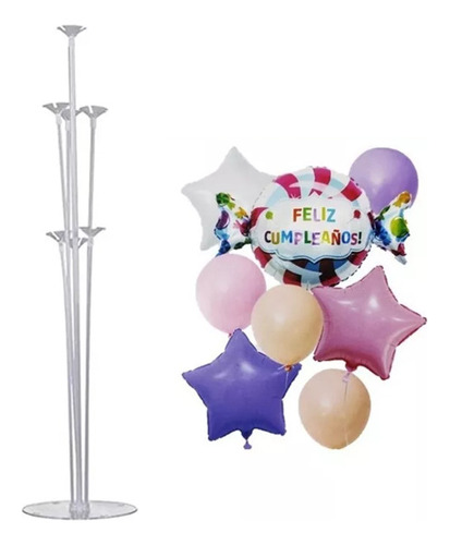 Globos Happy Birth Day Gratis Base Para 7 Globos Decoración