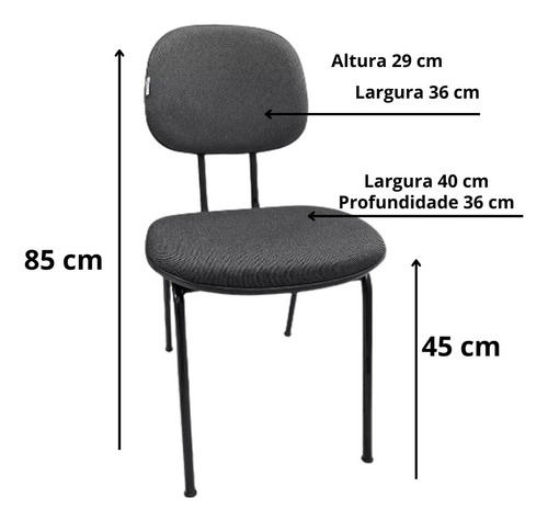 Kit2 Cadeira Fixa De Escritório Estofada Para Escola Igreja Cor Preto Material Do Estofamento Tecido J Serano