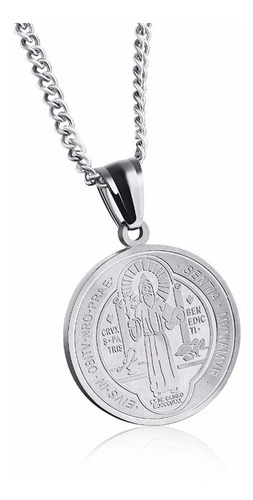 Collar Colgante Amuleto Católico De San Benedicto De Acero