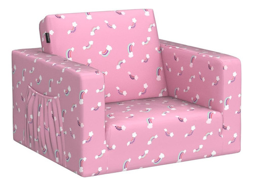Sofá Infantil Convertible Rosa/arcoíris Asiento Tapizado V