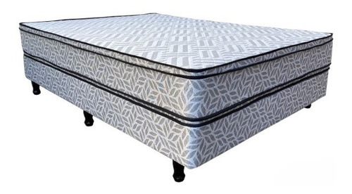Colchón Y Sommier Resortes 160x190 Para 120kg Doble Pillow Color Gris Lateral Negro