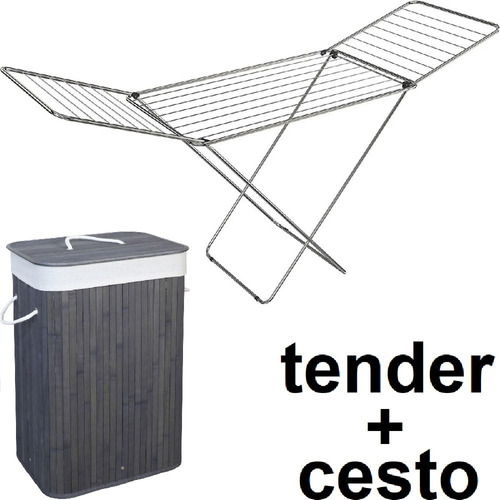 Tendedero Tender Ropa Pie Galvanizado Gimi Italiano + Cesto