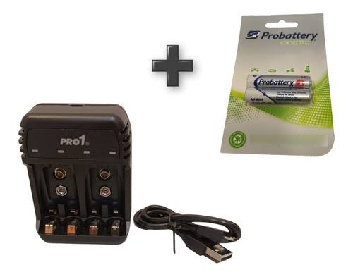 Combo Cargador Pro1 Usb + 2 Aaa 1000 Recargables Probattery