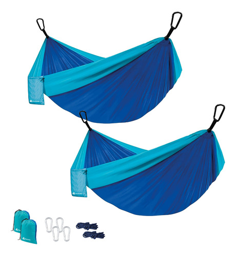 Mayoreo 2 Hamacas Camping Portátil Azul + Kit De Instalación