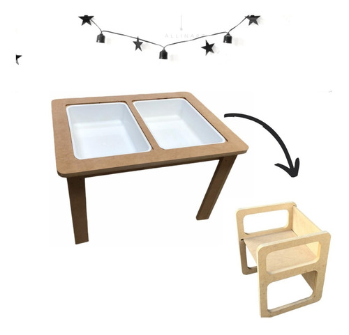 Combo Mesa Sensorial Montessori +sillita Evolutiva Sin Pinta