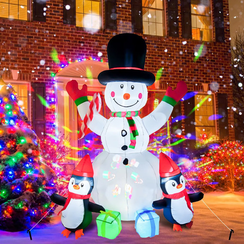 Inflable Navidad 180cm Muñeco Nieve Con Pinguinos Luces Led