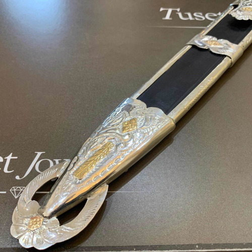 Imagen 9 de 9 de Cuchillo Facón 36 Cm Solingen, En Plata Y Oro. Escudo. Tuset