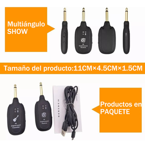 Sistema Transmisor y Receptor Inalambrico Guitarra A8 Sistema Inalámbrico Para Guitarra Transmisor Inalámbrico Recargable Receptor de Guitarra Sistema de Guitarra Digital