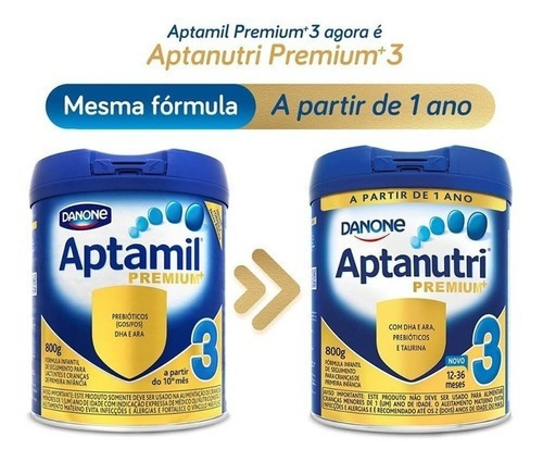 Fórmula infantil em pó sem glúten Danone Aptanutri Premium 3 en lata - Kit de 3 de 800g - 12 meses a 3 anos