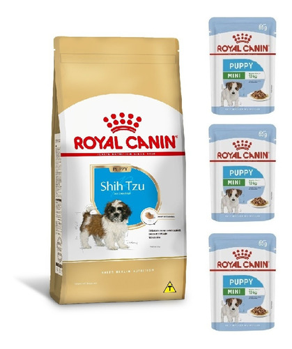 Kit Ração Shih Tzu Puppy 1kg E 3 Sachês Mini 85g Royal Canin