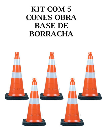 5 Cone Semi Flexivel Obra Refl 75 Cm Base De Borracha Bco/la