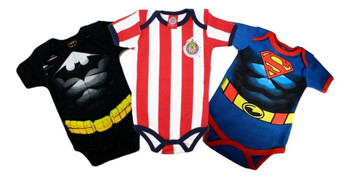 Imagen 2 de 10 de Pañalero Bebe Ropa Chivas Futbol Batman Superman Set 3 Pzas