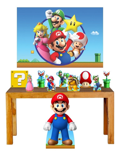Imagem 1 de 6 de Super Kit Decoração Festa Totem Display Super Mario Painel