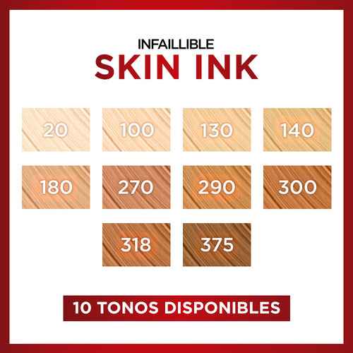 Base de maquillaje líquida L'Oréal Paris Infallible SKIN INK Base de Maquillaje tono 180 - 15mL 38g