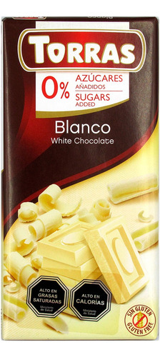 Torra Chocolate Blanco 75g Sin Azucar Andina Grains