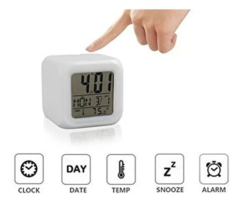 Reloj Con Alarma, Temperatura. Multifunción 7 Colores 