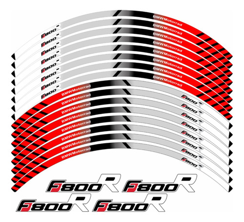 Kit Adesivos Friso Refletivo Roda Moto Bmw F800r Fri016 Cor Branca E Vermelha