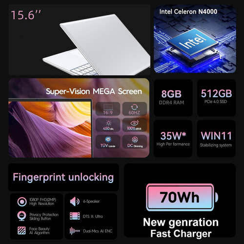 Laptop Intel 15.6' Notebook Ddr4 8gb Ram+512gb Windows 11 Laptops Intel Uhd Graphics 600