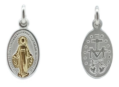 Medalla Virgen Milagrosa Doble Faz - Plata  Y Oro - 16mm