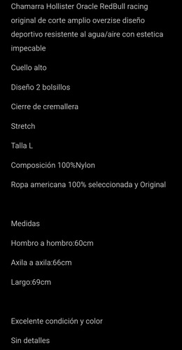 Chamarra Hollister Oracle Redbull Racing Original Estetica10 (Usado)