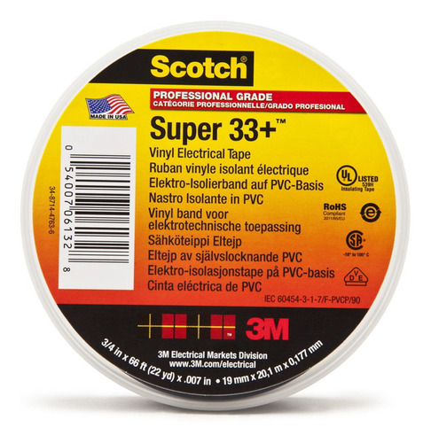 3m Scotch Cinta Eléctrica Vinílica Aislante Super 33+