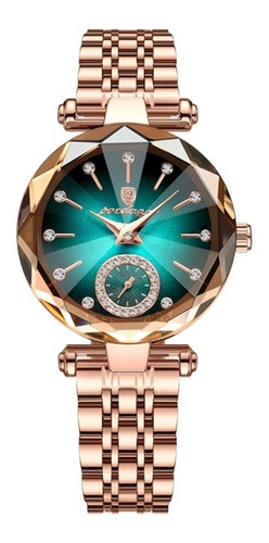 Reloj Poedagar de cuarzo de lujo con diamantes para mujer, correa cian, color oro rosa y bisel, color oro rosa