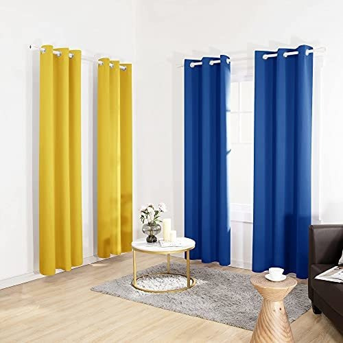 Cortinas Con Bloqueo De La Luz Color Azul Real Y Amarillo