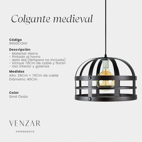 Lámparas Colgante Medieval Industrial Hierro Forjado 1 Luz Estructura Negro