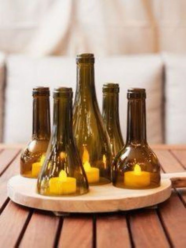Cuello De Botella Verde, Manualidades, Lámparas, Velas, 3pza