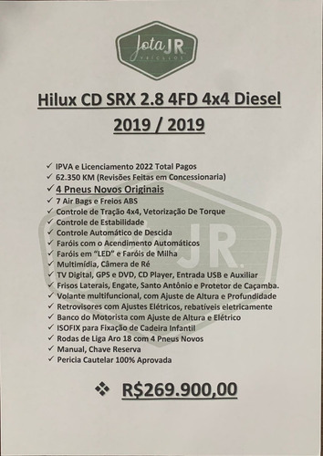 Imagem 2 de 19 de Toyota Hilux 2.8 Tdi Srx Cab Dupla 4x4 Aut (4 Pneus Novos)