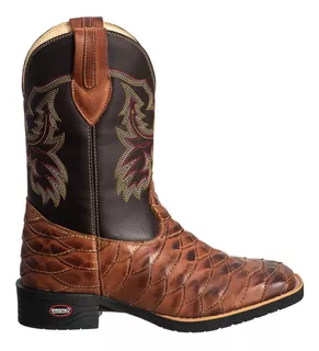 Bota Texana Masculina Bico Quadrado Escamada Couro Legítimo