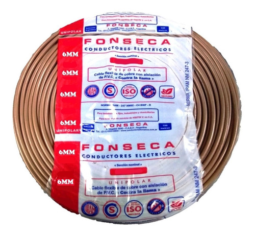 Cable Unipolar 6mm Marron X 100 M Normalizado Fonseca E631