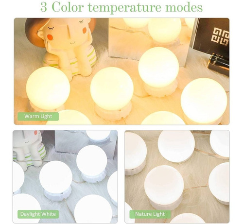 Imagen 6 de 10 de Luces Led Regulable Usb 3 Blancos Make Up Espejo Maquillaje