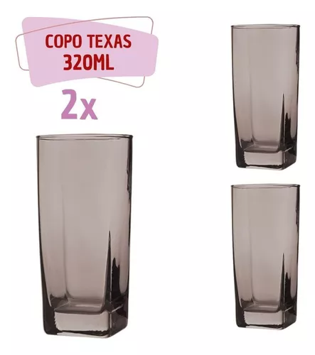 8 Copos Texas Quadrado Vidro Cinza Mesa Posta Chique 320ml no Shoptime