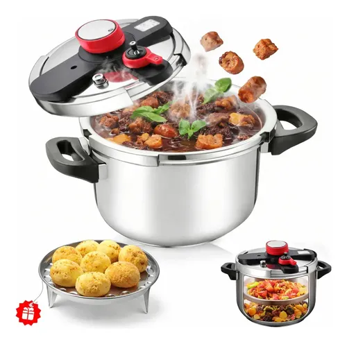 Panela de Pressão em Aço Inoxidável com Válvula - Indução/Gás