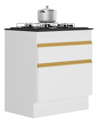 Balcão Cozinha Para Cooktop 70cm Veneza Multimóveis V2118 Cor Branco/Dourado