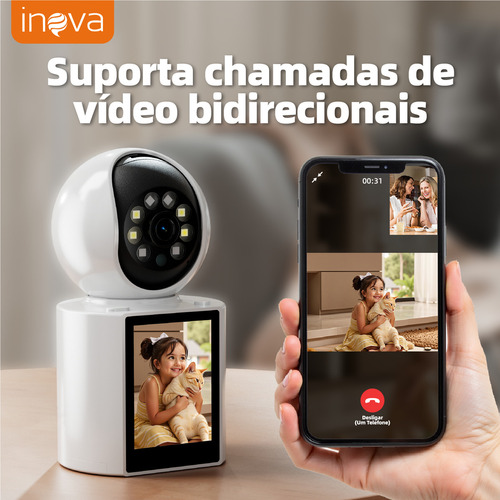 Câmera de Segurança Inova com Tela 2,8" - Videoconversa, Wi-Fi, Movimento Panorâmico, Detecção por IA para Bebês, Idosos e Pets (Cães/Gatos) - Monitor Inteligente Residencial