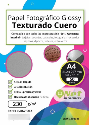 Papel Fotográfico Glossy Texturado Cuero 230 Gr 50 Hojas A4