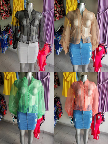 Blusa Transparentes Manga Larga Varios Colores Ch M G