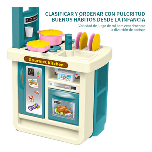Mini Juego De Cocina De Juguete Educativo Con Platos Comida Color Azul