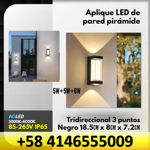 Aplique Led De Pared Piramide 5w+5w+6w 6000k 85-265v Ip65