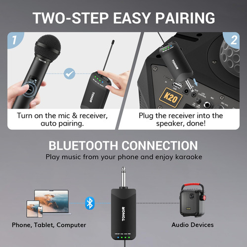 Micrófono Inalámbrico Tonor Tw720 Recargable Bluetooth Uhf